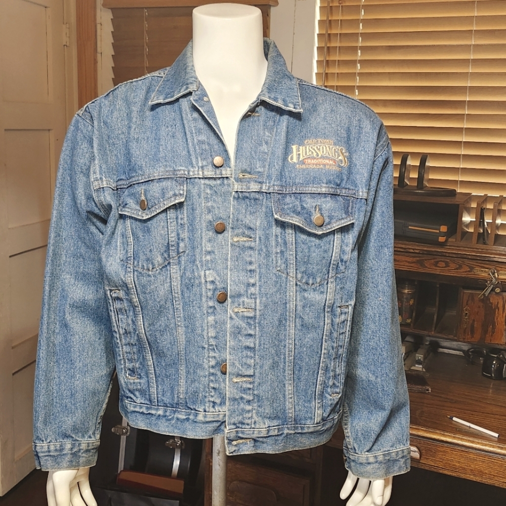 Vintage Custom Embroidered Hussong's Cantina Blue Denim Jacket -Mens L